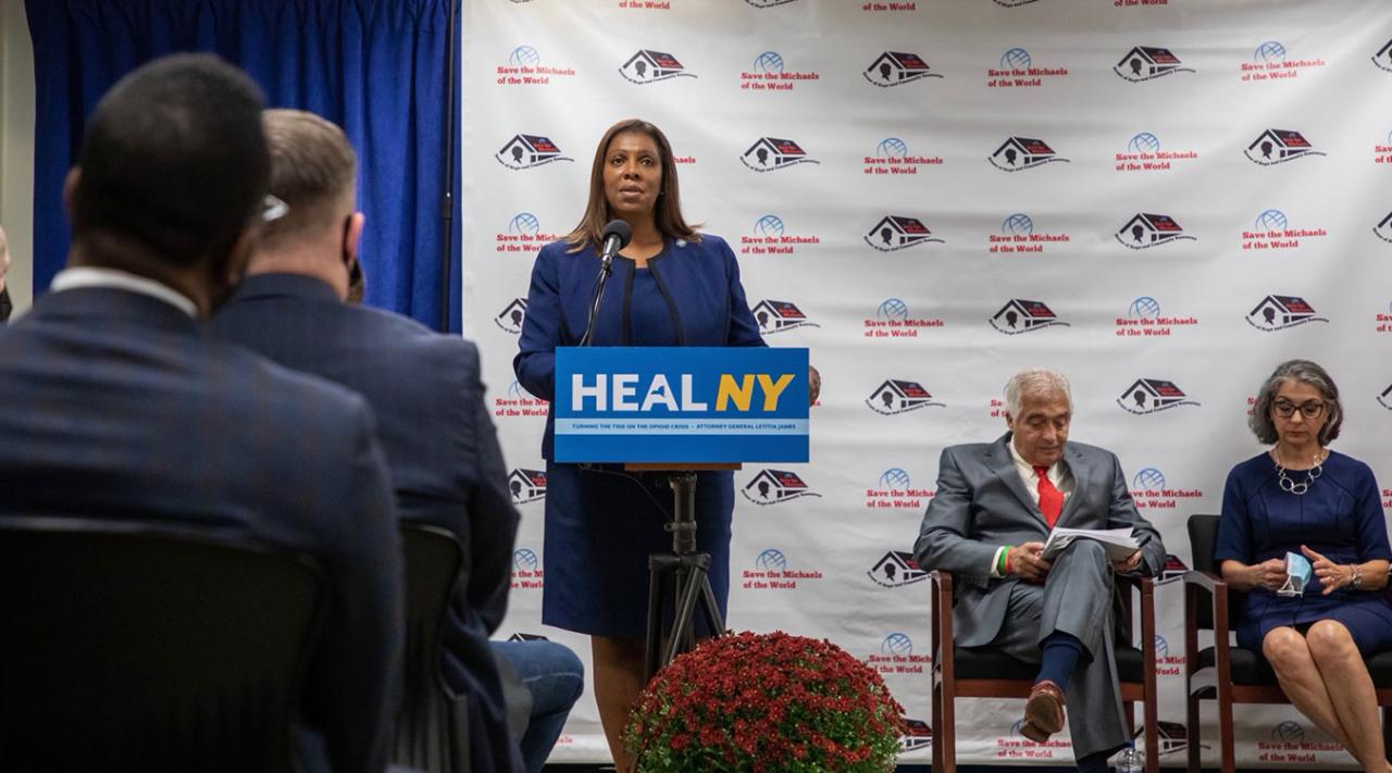 Tish James en la gira de opioides HEAL NY en el condado de Erie NY