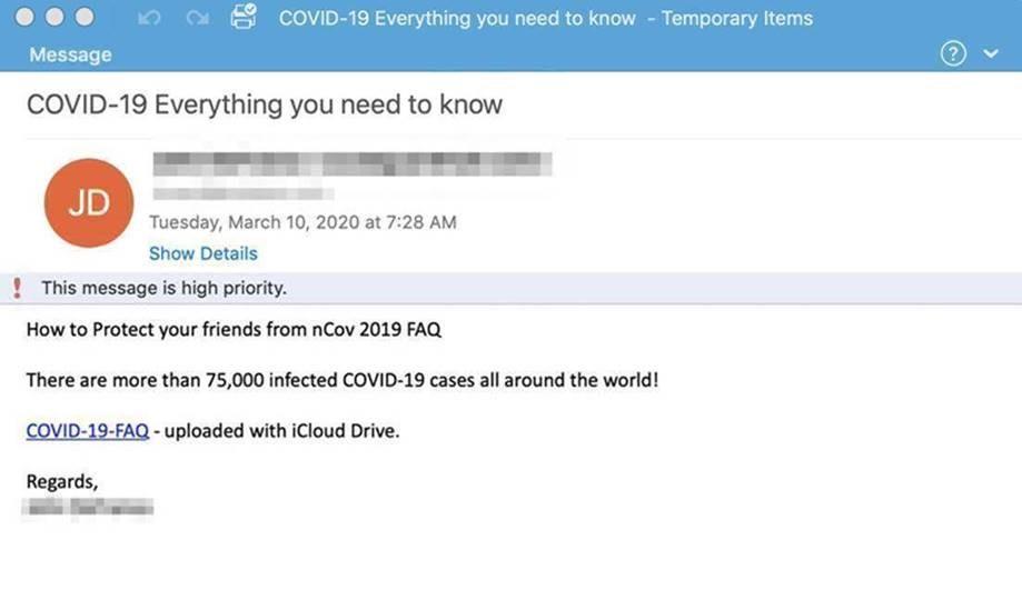 Скриншот фишингового письма COVID-19