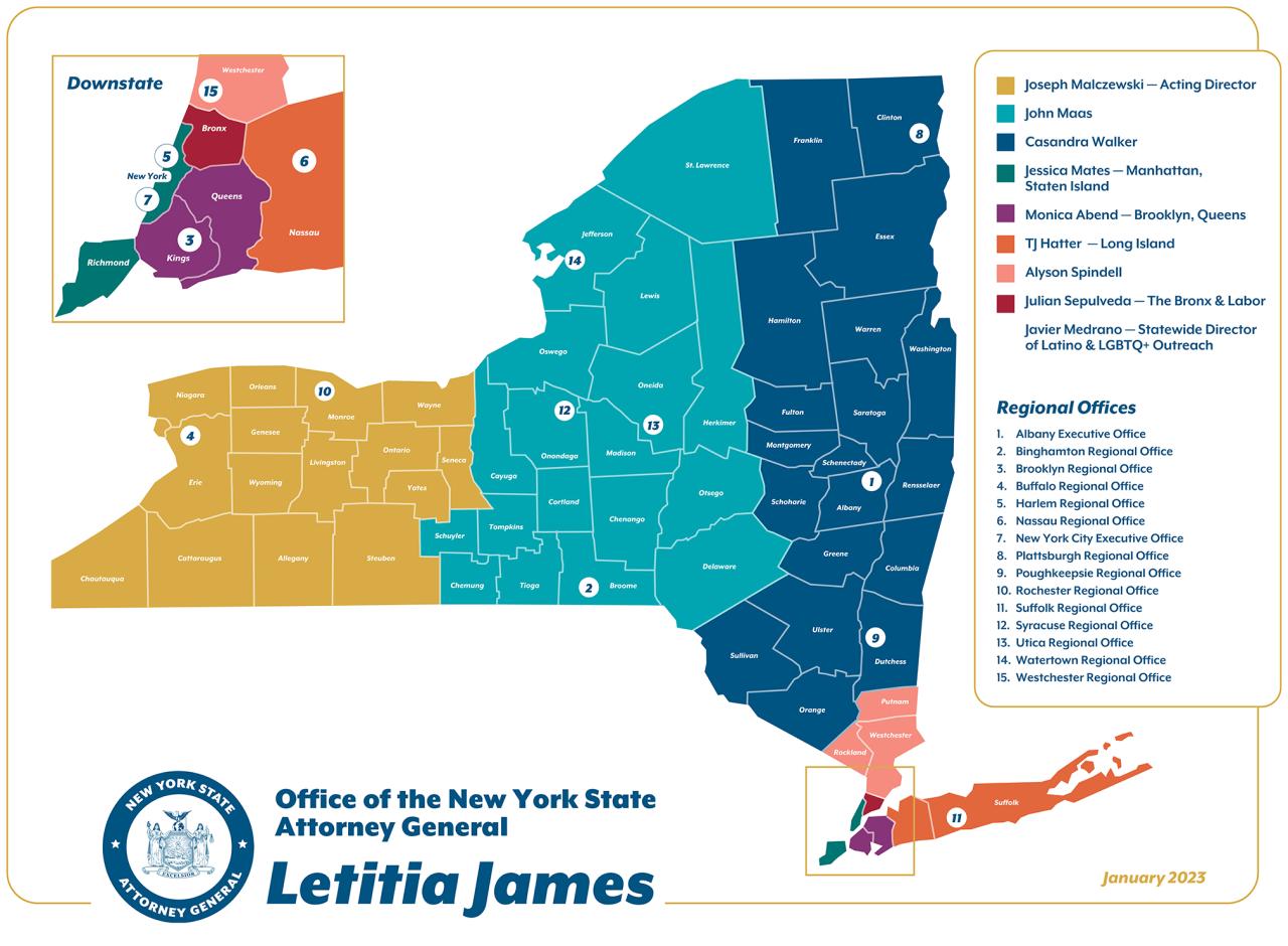 Kat jeyografik biwo rejyonal OAG New York ak zòn pwoteksyon anplwaye intergov