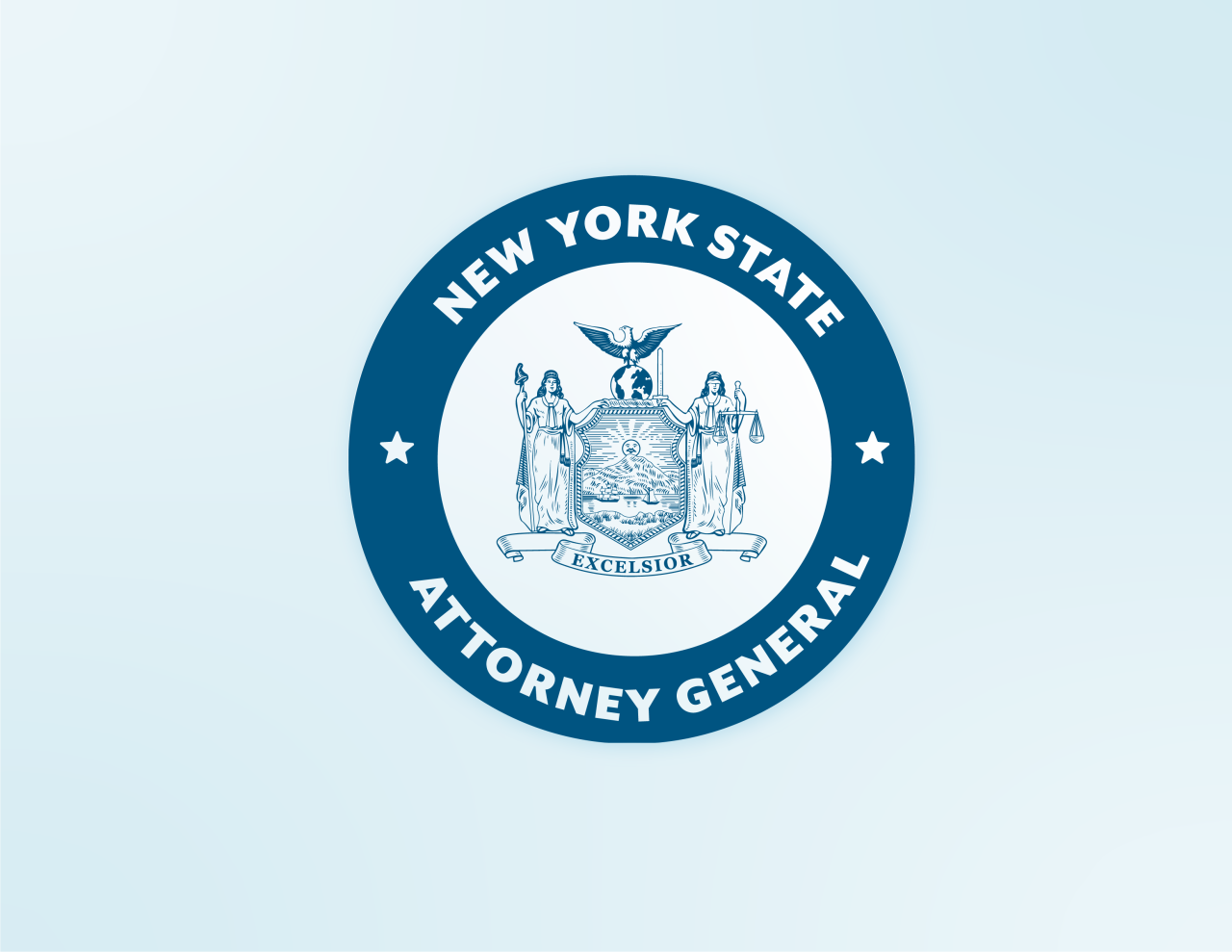 Sceau du bureau du procureur général de l'État de New York sur fond bleu clair