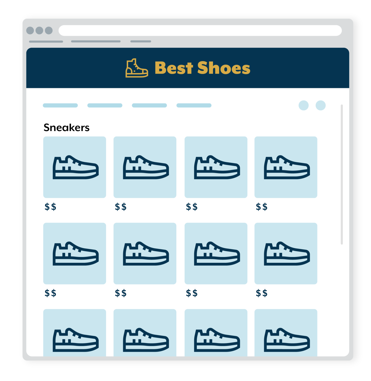 Mock shoe shopping website