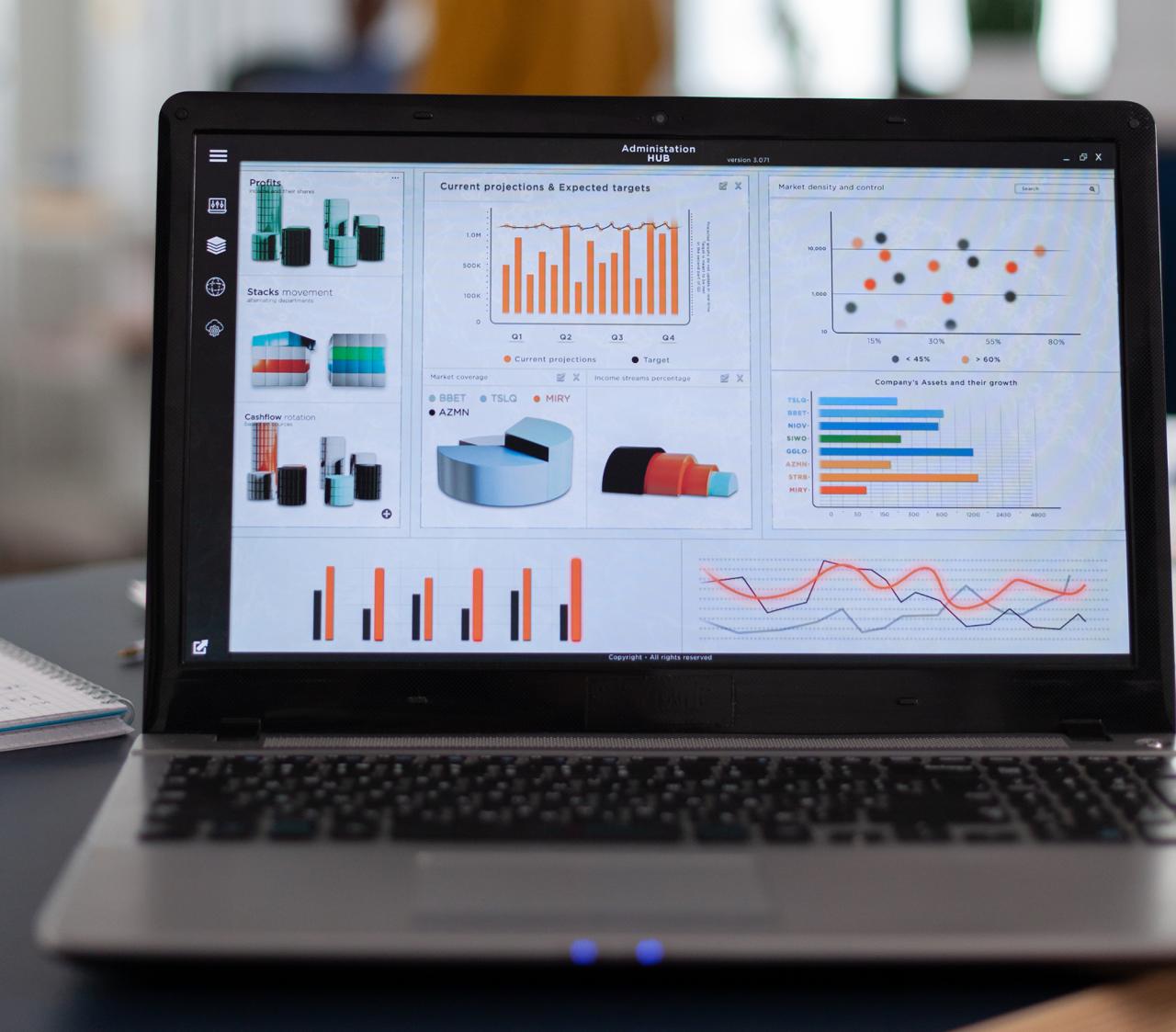 Computer showing several data models