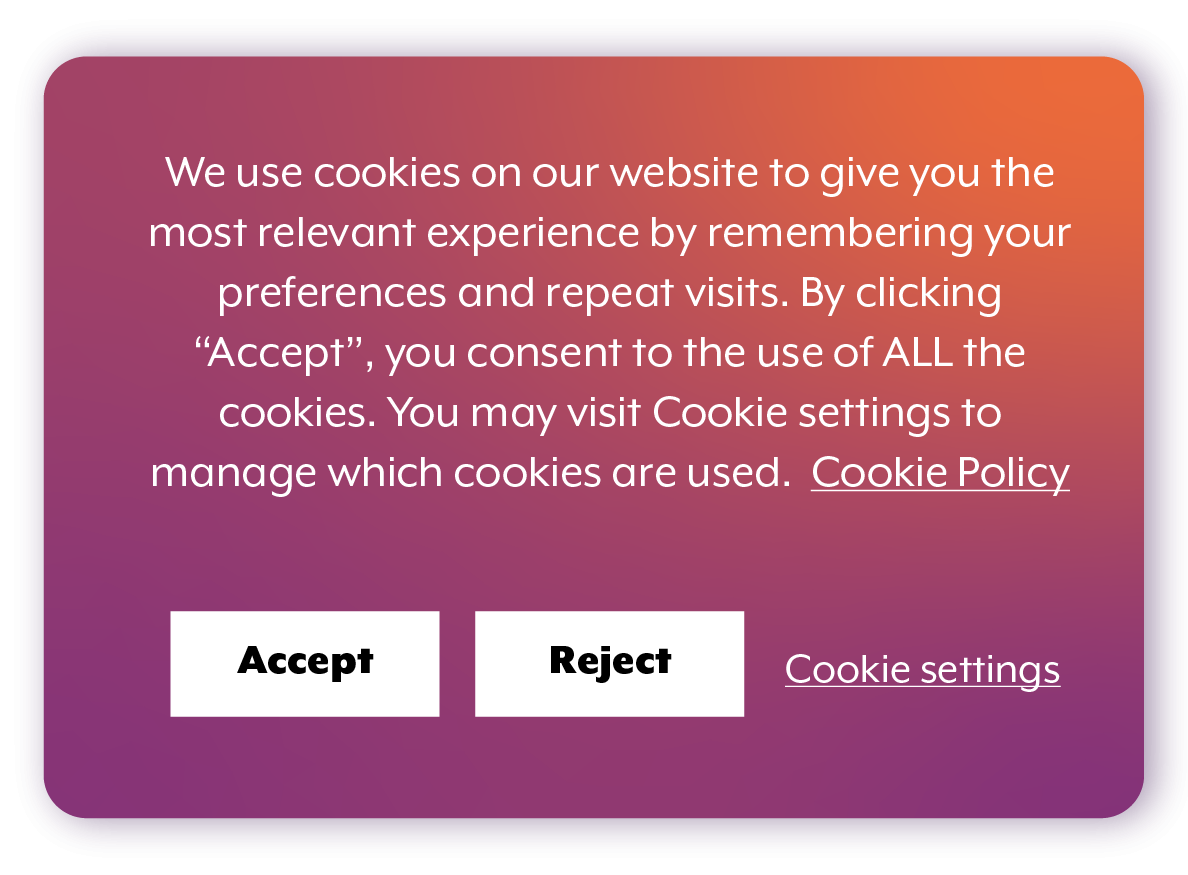Colored box with text: We use cookies on our website to give you the most relevant experience by remembering your preferences and repeat visits. By clicking “Accept”, you consent to the use of ALL the cookies. You may visit Cookie settings to provide a controlled consent.  Cookie Policy