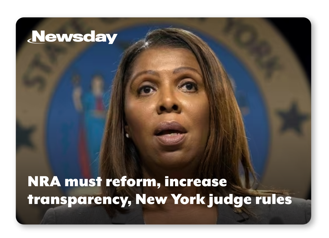 News clip from Newsday reads NRA must reform, increase transparency, New York judge rules