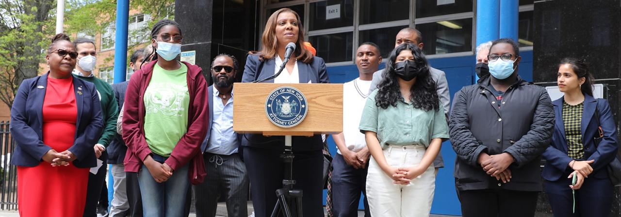 AG James speaking on the environment