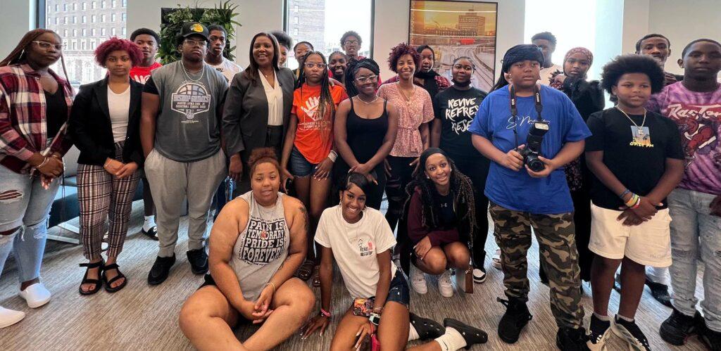 AG James with youth group