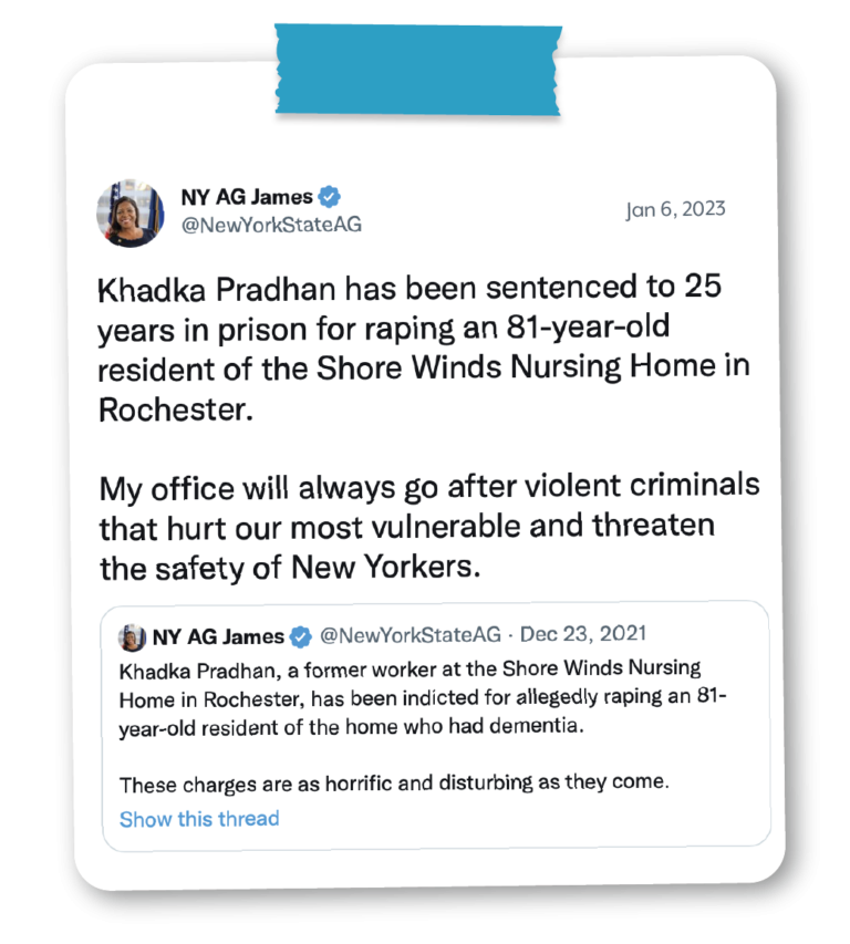 AG James twitter post on Khadka Pradhan prison sentencing
