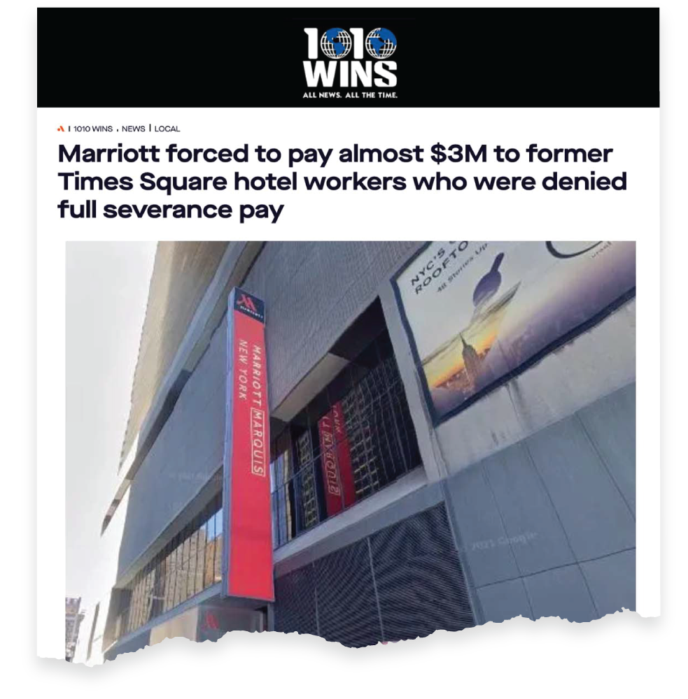 News clipping of Marriott Hotel in Times Square