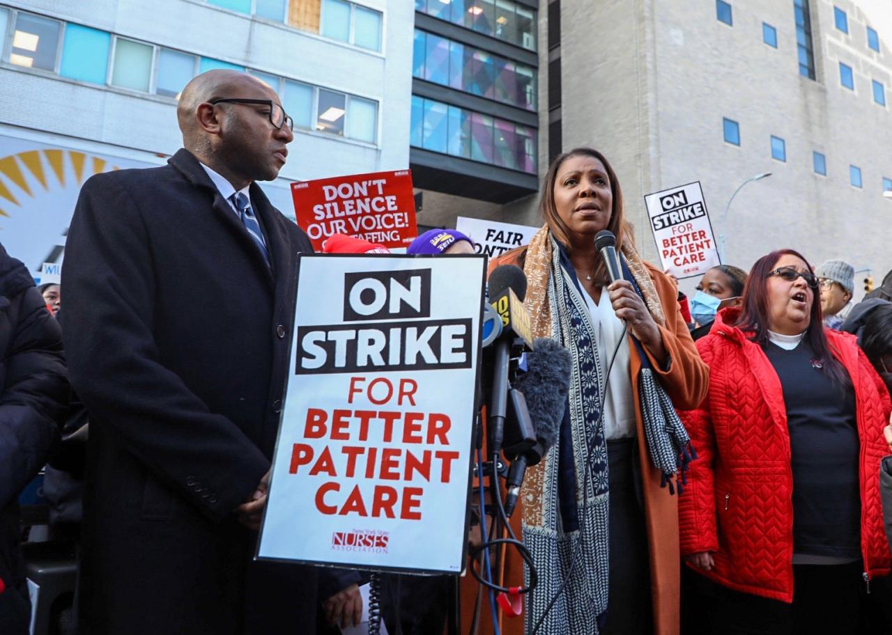 AG James at strike for nurses