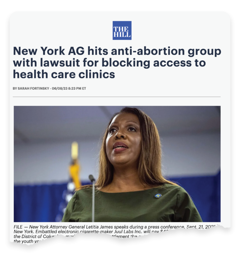 The Hill news clipping of AG James speaking abortion rights
