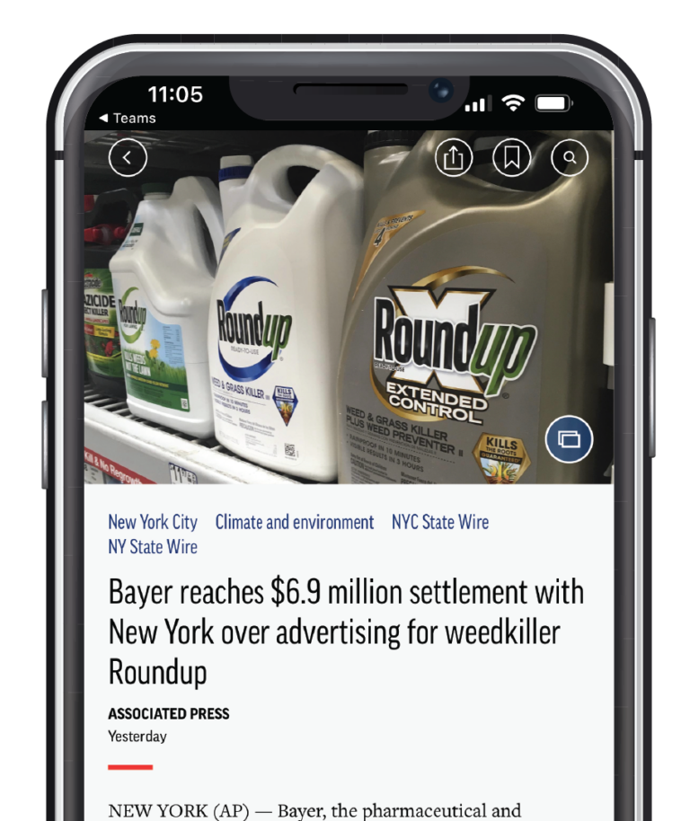 phone displaying roundup weedkiller settlement