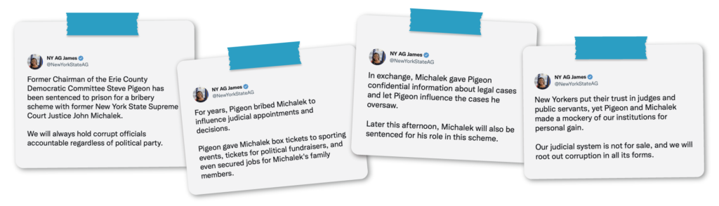 Line of AG James twitter posts 