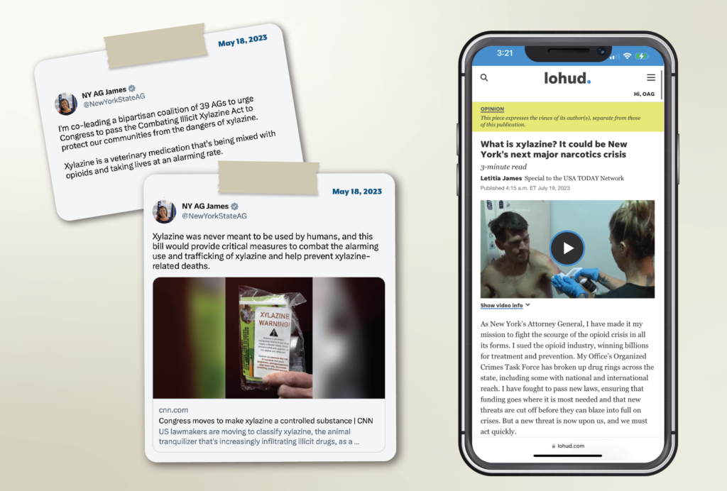 display of news clippings and articles