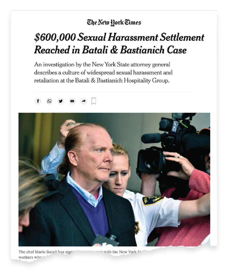 NYT Clipping on Sexual Harassment in Batali group