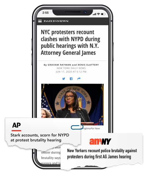 News clippings and articles on NYC protesters clashing with NYPD