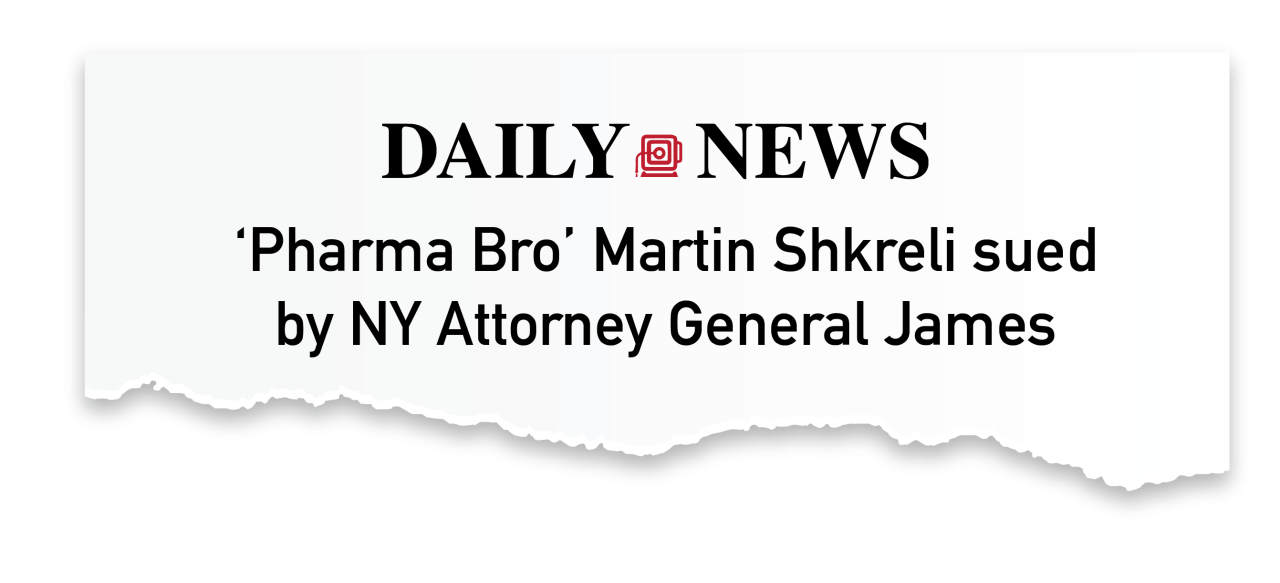 News clipping on 'Pharma Bro'