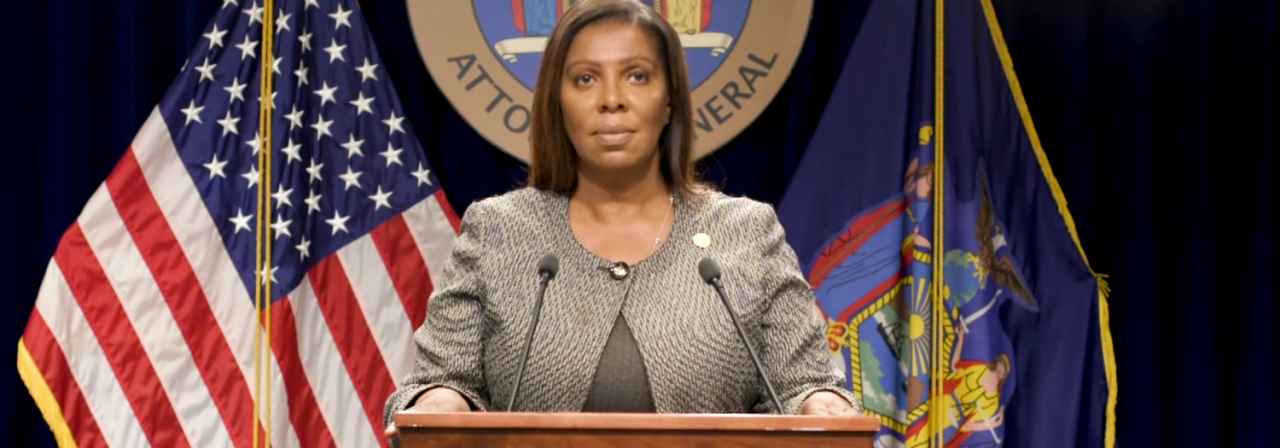 AG James behind podium