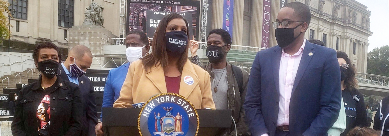 AG James speaking on early voting