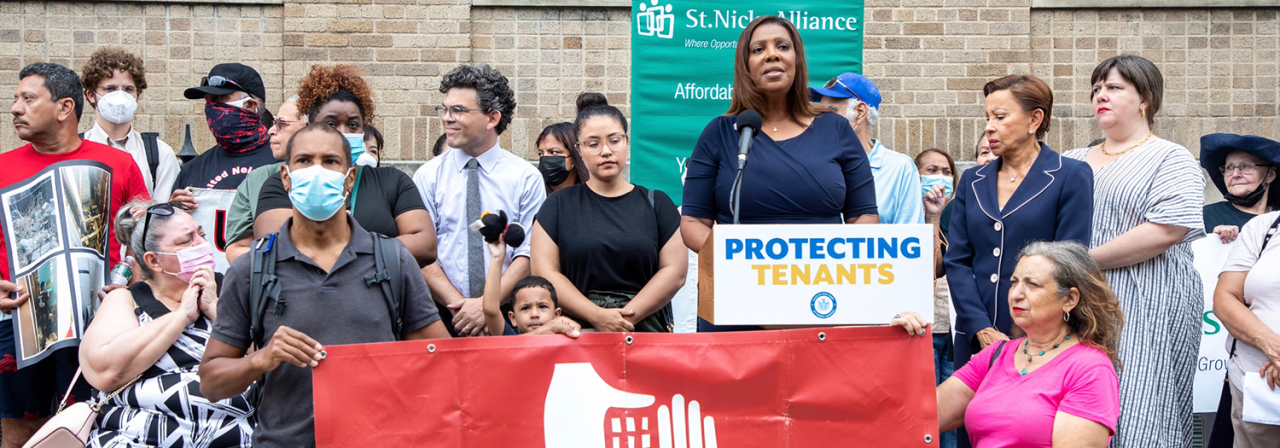 AG James speaking on how to protect tenants