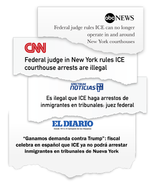Multiple news clippings on ICE arrests