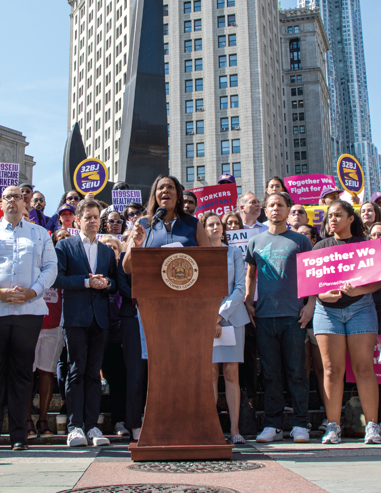 AG James speaking on Healthcare