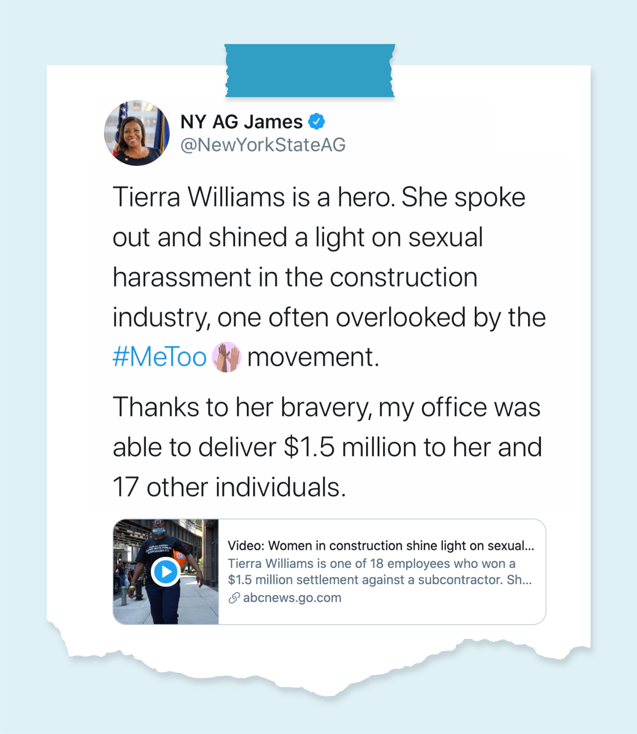 AG James tweet on #MeToo movement