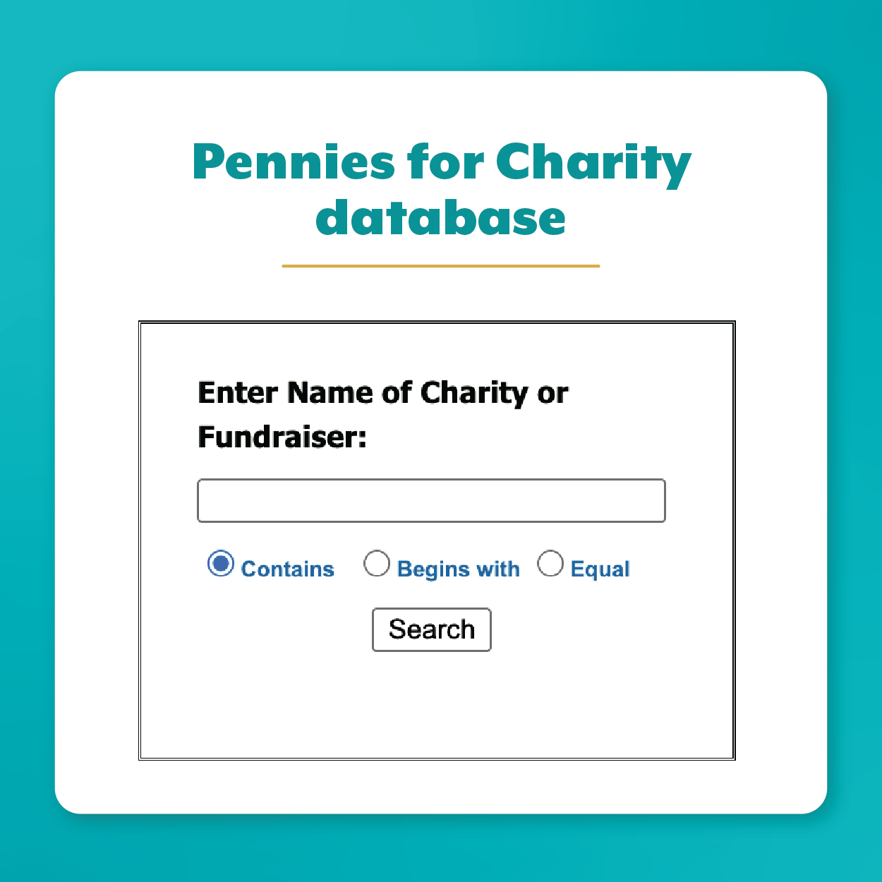 pennies for charity database search box