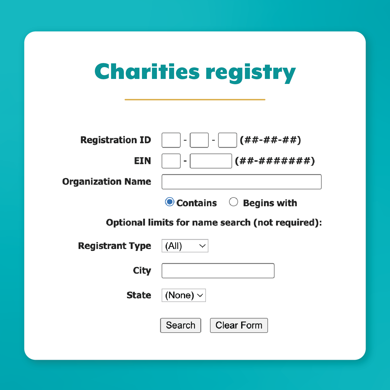 charities registry search box