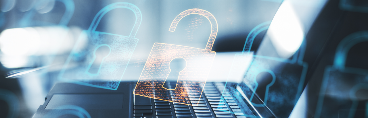See through lock icons over a blue tinted computer