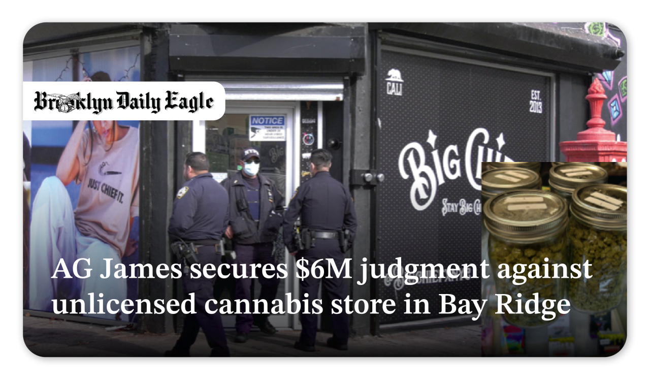 Brooklyn Daily Eagle: AG James secures $6M judgment against unlicensed cannabis store in Bay Ridge