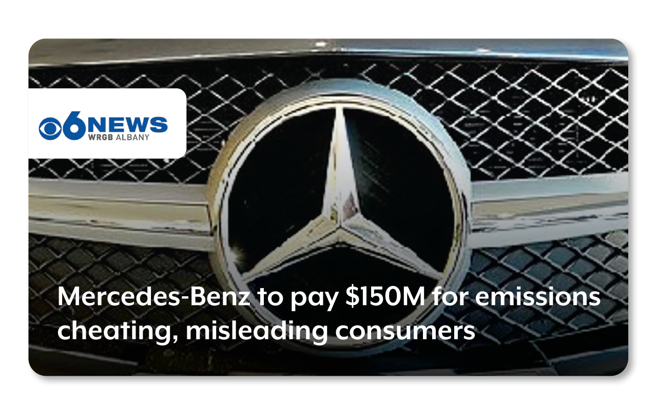 CBS News Albany reads: Mercedes-Benz to pay $150M for emissions cheating, misleading consumers