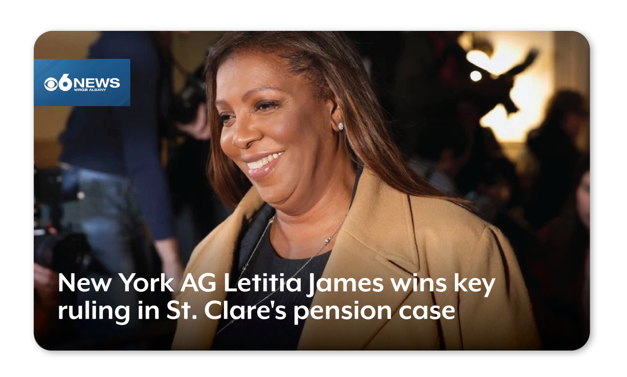 CBS News: New York AG Letitia James wins key ruling in St. Clare's pension case