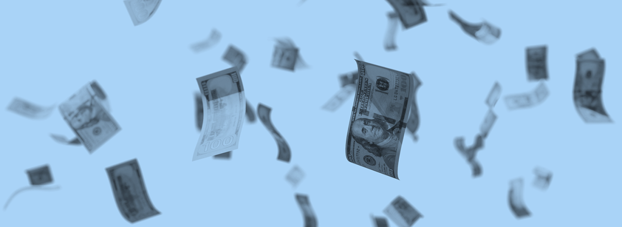 one hundred dollar bills floating around