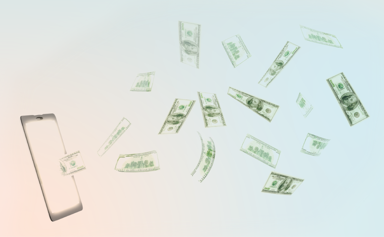 Money flying out of an iPad