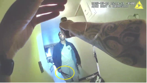 Still from officer’s BWC showing Mr. Louther armed with a weapon