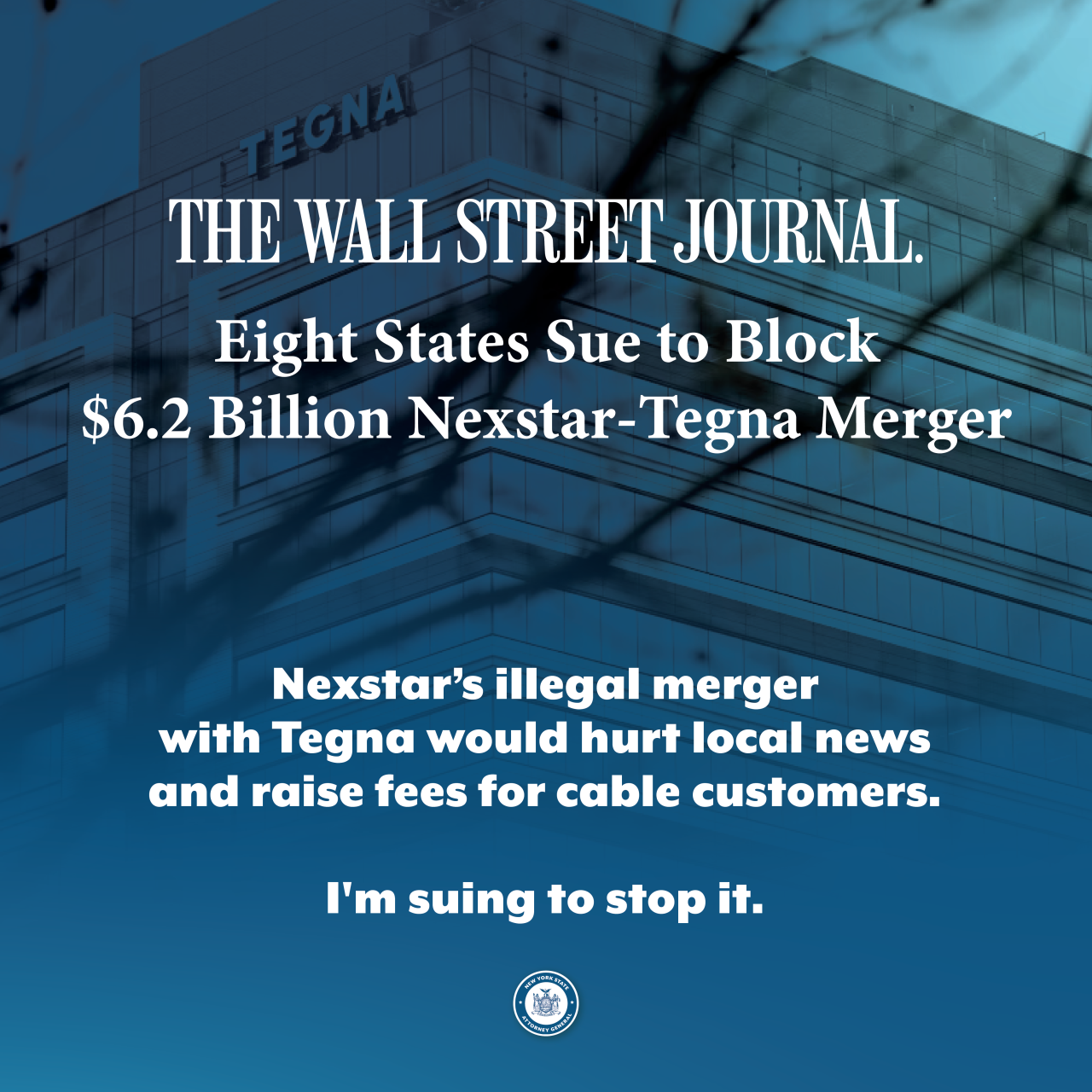The Wall Street Journal: Eight States Sue to Block $6.2 Billion Nexstar Tegna Merger