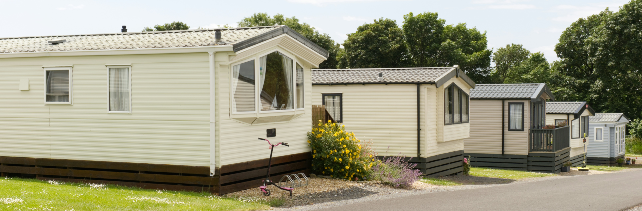 Five manufactured homes in a row