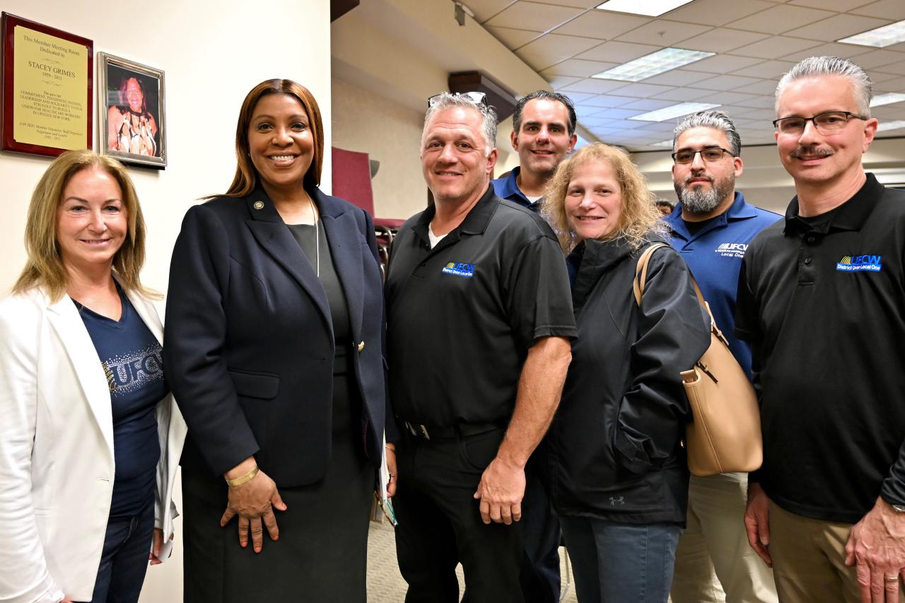 AG James stands with elected officials and union leaders at One Fair Price Package rally
