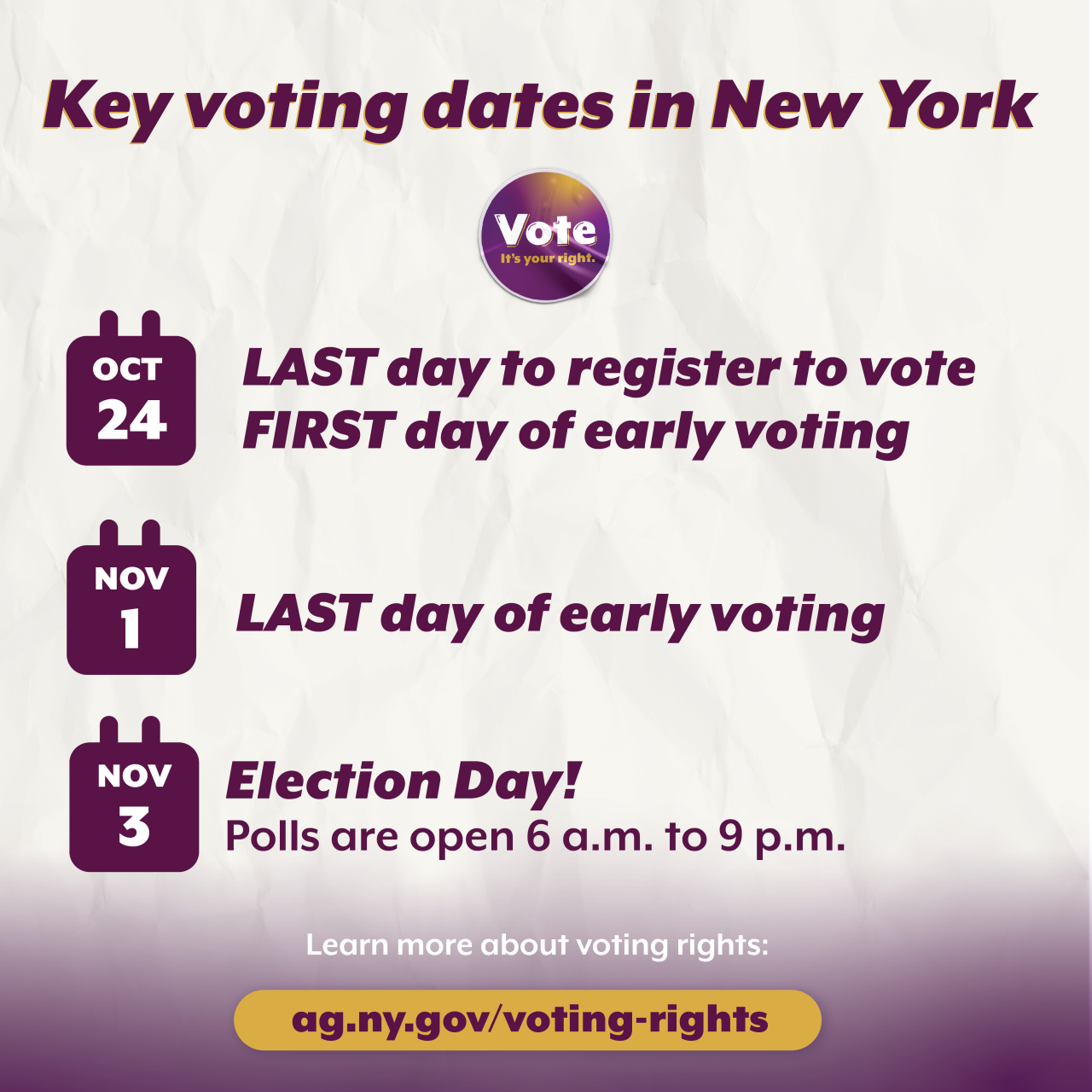 Key voting dates in New York